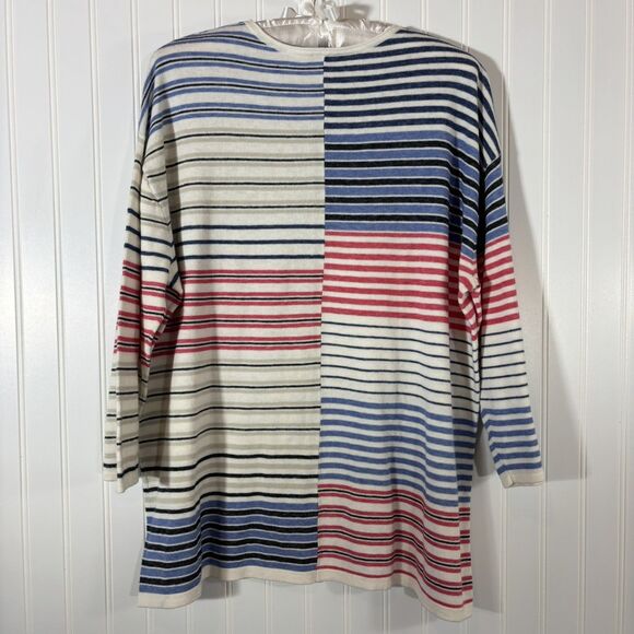 J.Jill Womens Striped Lightweight Sweater Size L Blue Red Coastal Classic USA - Picture 2 of 10
